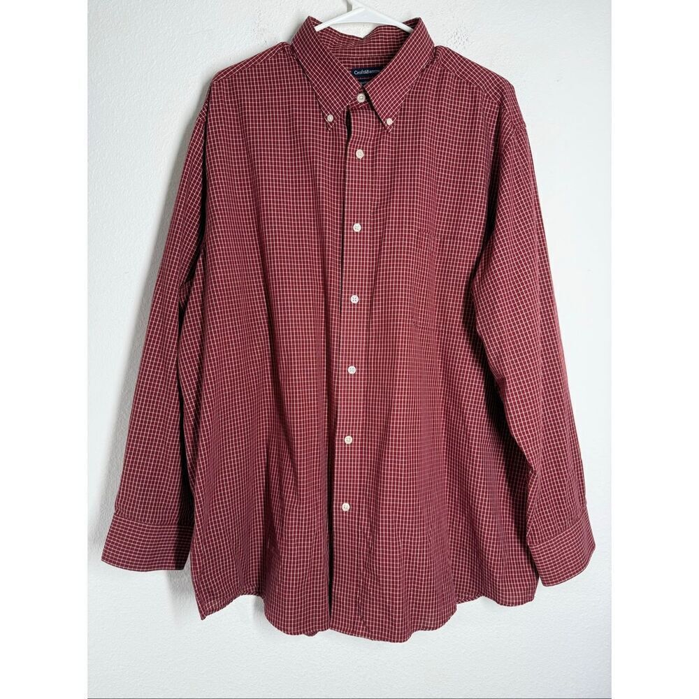 Croft & Barrow Classic Fit Red White Checkered Button Up Shirt Sz 18,5/34-35